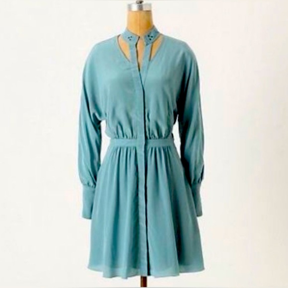 Anthropologie Leifsdottir Teal Silk Dress - Picture 1 of 6